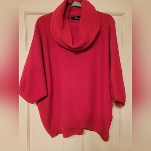 Chic Red Cowl Neck Women's 3 Qtr Sleeve Sweater